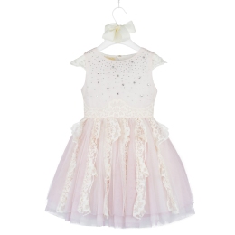 Girls Pale Pink Dress With Diamand Trims On The Chest