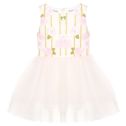 Girls Layered Tulle Dress With Flower Applications