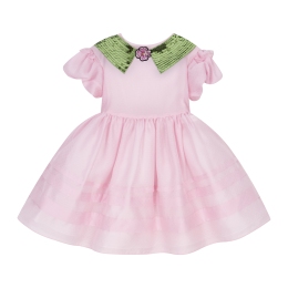 Girls Silk Crepe Dress With Sequins & Flower