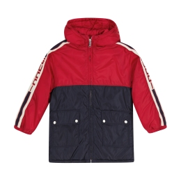 Boys Hooded Puffer Coat with Gucci Stripe