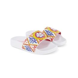 Girls Rubber & Calfskin Sliders With Carretto Print