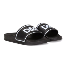 Boys Rubber And Calfskin Sliders With Logo
