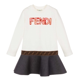 Girls Embroidered Logo Dress With Multicolor Fendi Logo
