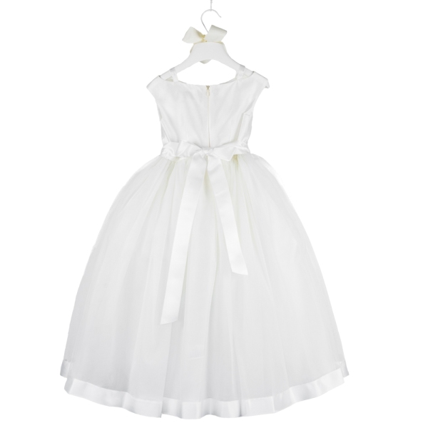 Girls White Cerimony Dress in Silk and Tulle LESY 