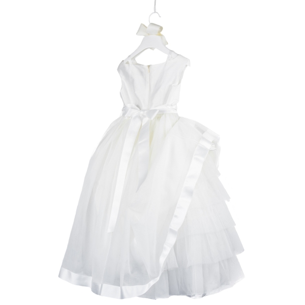 Girls White Cerimony Dress in Silk and Tulle LESY 