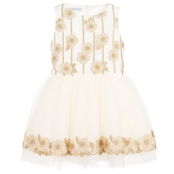 Girls Tulle Dress With Flower Appliccations PINCO PALLINO 