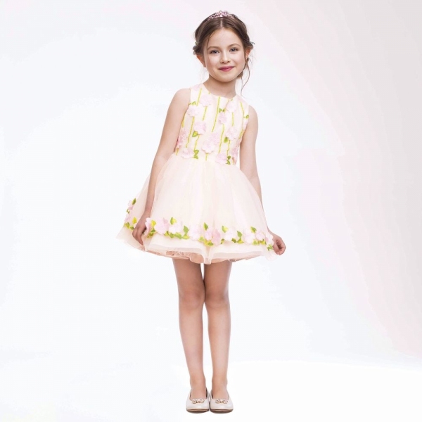 Girls Layered Tulle Dress With Flower Applications PINCO PALLINO 