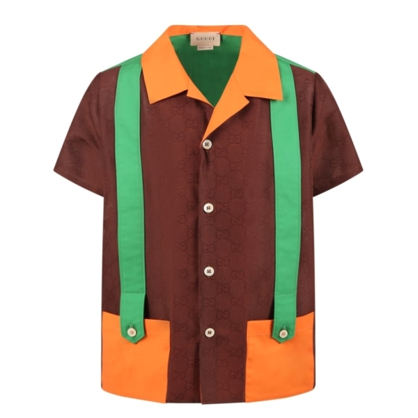 Boys GG Cotton Jacquard Shirt With Green Suspender Gucci 
