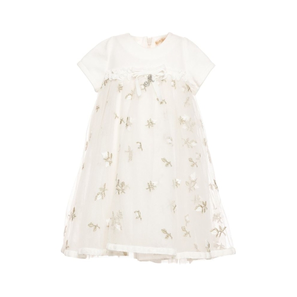 Baby Girls Tulle Dress With Embroidered Gold Rose Buds Monnalisa 