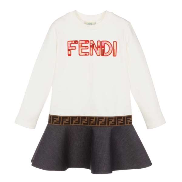 Girls Embroidered Logo Dress With Multicolor Fendi Logo FENDI 