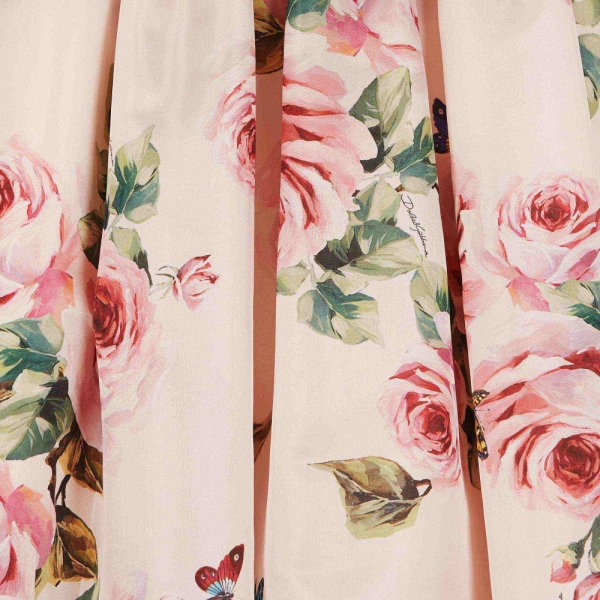 Girls Silk Dress With Rose & Butterfly Print DOLCE&GABBANA 