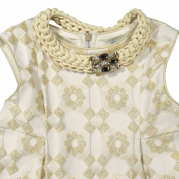 Girls Gold and White Dress with Necklace MI.MI.SOL 