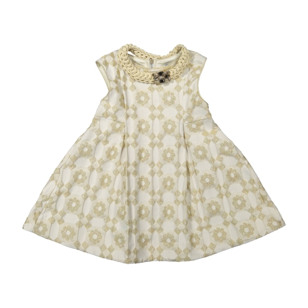 Girls Gold and White Dress with Necklace MI.MI.SOL 